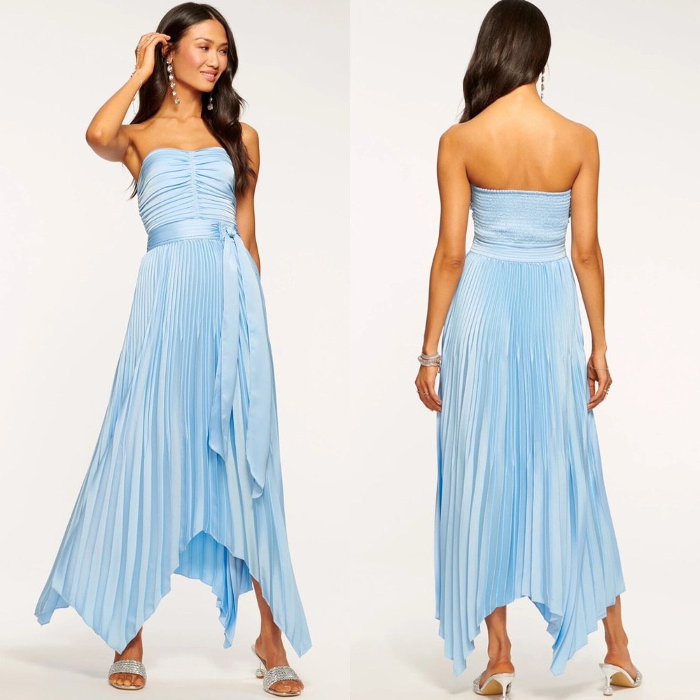 Ramy Brook Strapless Pleated Maxi Dress in Light Blue.